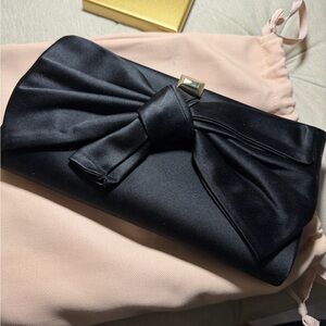 Stuart Weitzman Black Satin Bow Clutch